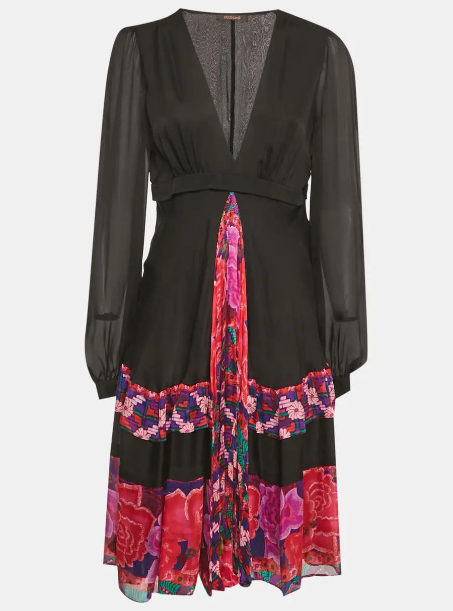 Roberto Cavalli Black Printed Silk Midi Dress M