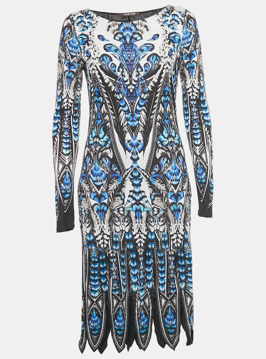 Roberto Cavalli Blue Printed Jersey Long Sleeve Dress M