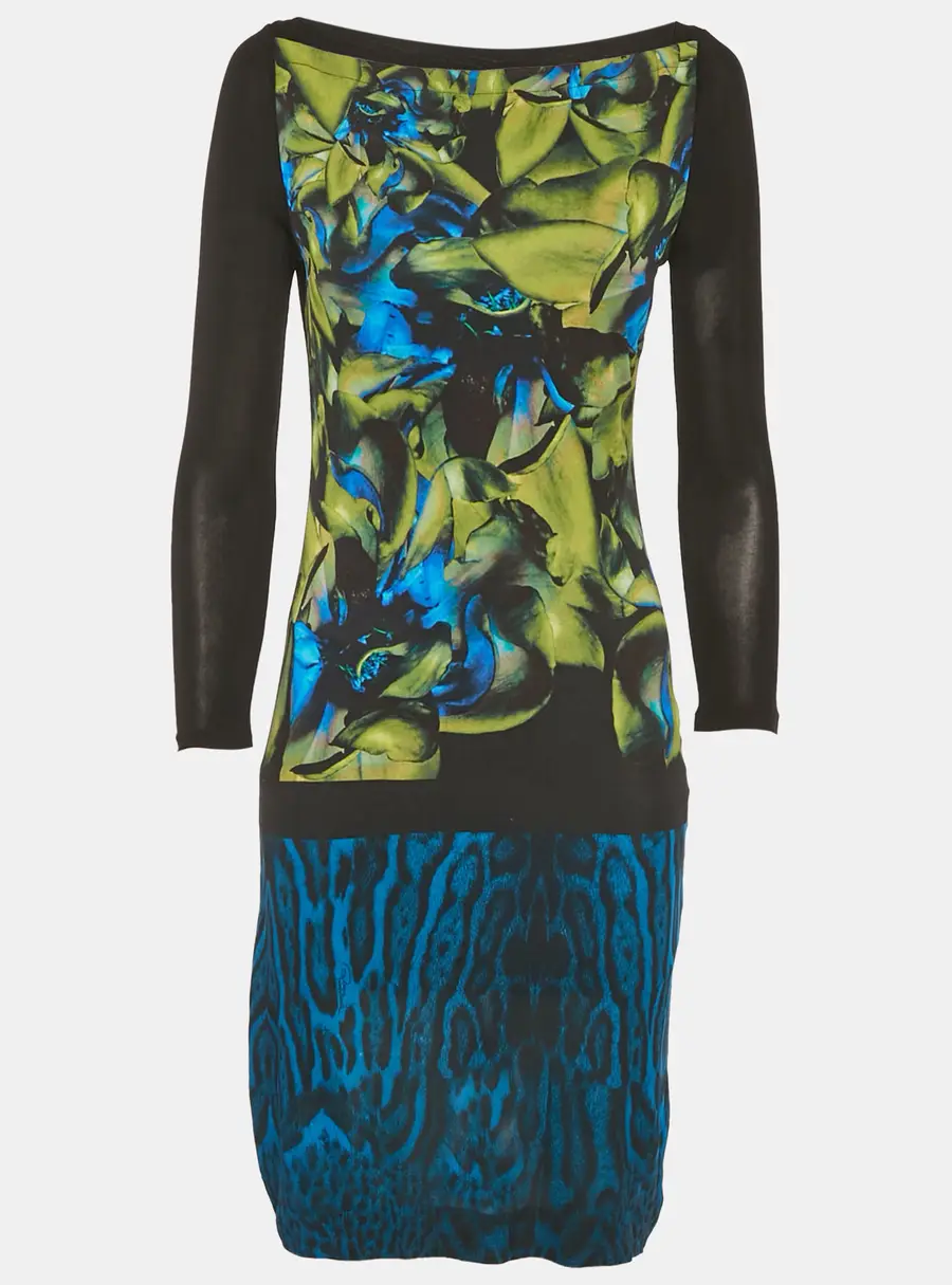 Roberto Cavalli  Black/Blue Printed Jersey Mini Dress S