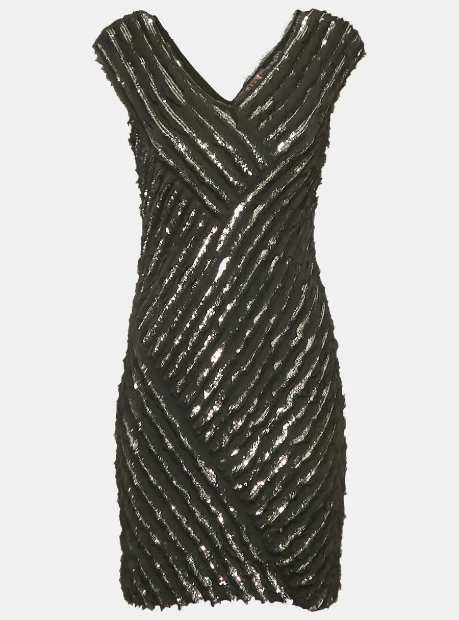 Roberto Cavalli Black Silk Sequin Mini Dress M