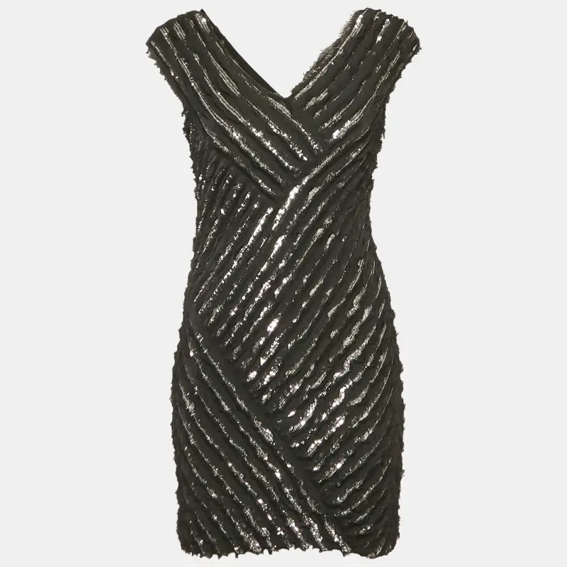 Roberto Cavalli Black Silk Sequin Mini Dress S