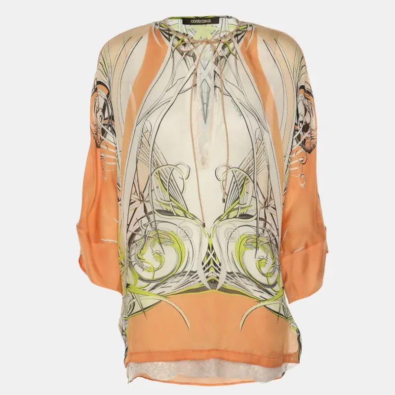 Roberto Cavalli Multicolor Printed Silk Top S