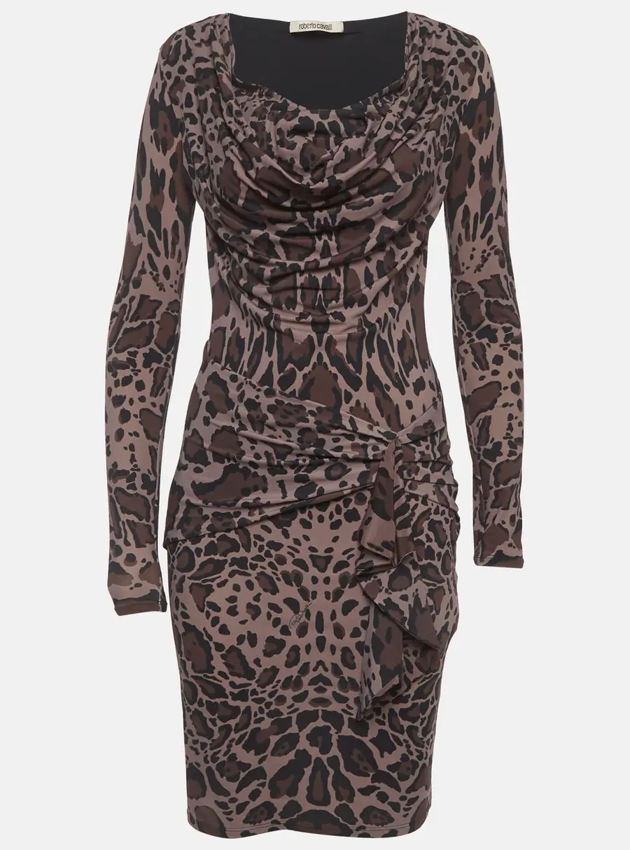 Roberto Cavalli Dark Grey Animal Printed Jersey Mini Dress M