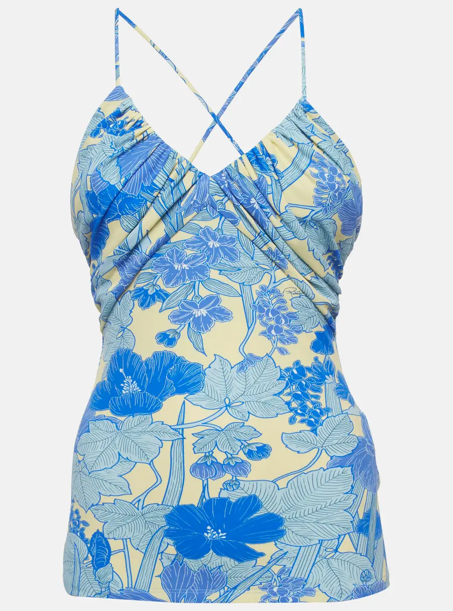 Roberto Cavalli Blue Floral printed Jersey Cross Back Camisole M