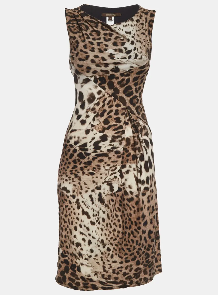 Roberto Cavalli Grey Printed Jersey Sleeveless Paneled Midi Dress M
