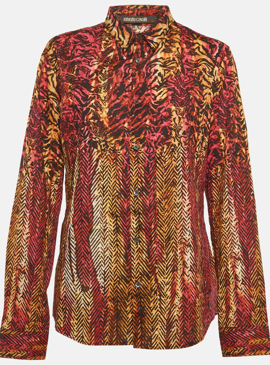 Roberto Cavalli Multicolour Abstract Print Cotton Long Sleeve Shirt S