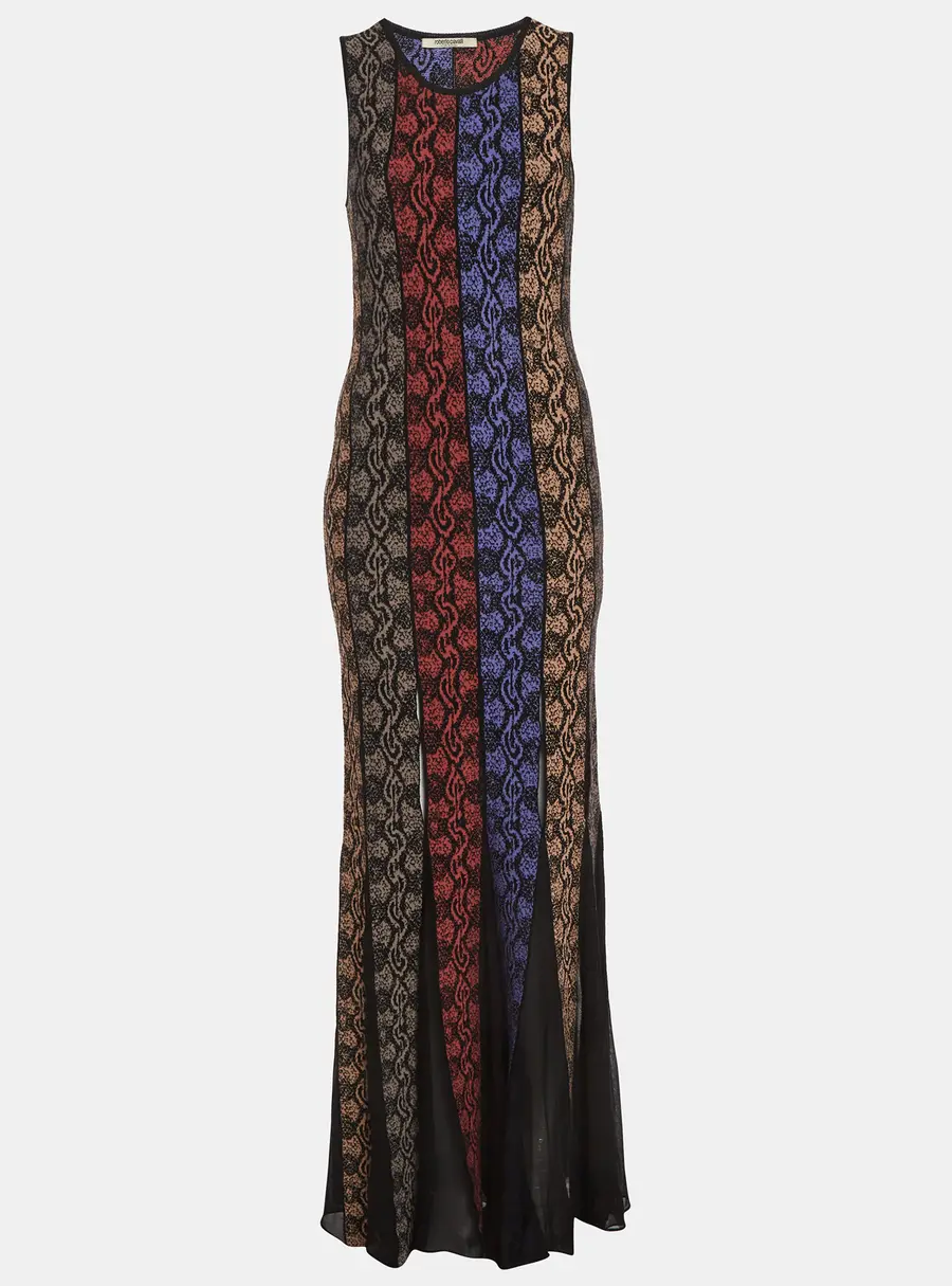 Roberto Cavalli Multicolor Panelled Knit Sleeveless Maxi Dress M