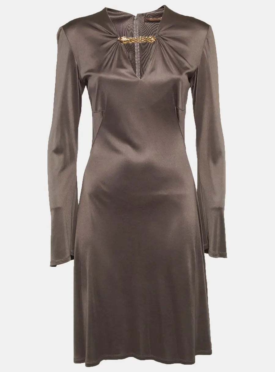 Roberto Cavalli Grey Jersey Ruched Mini Dress M