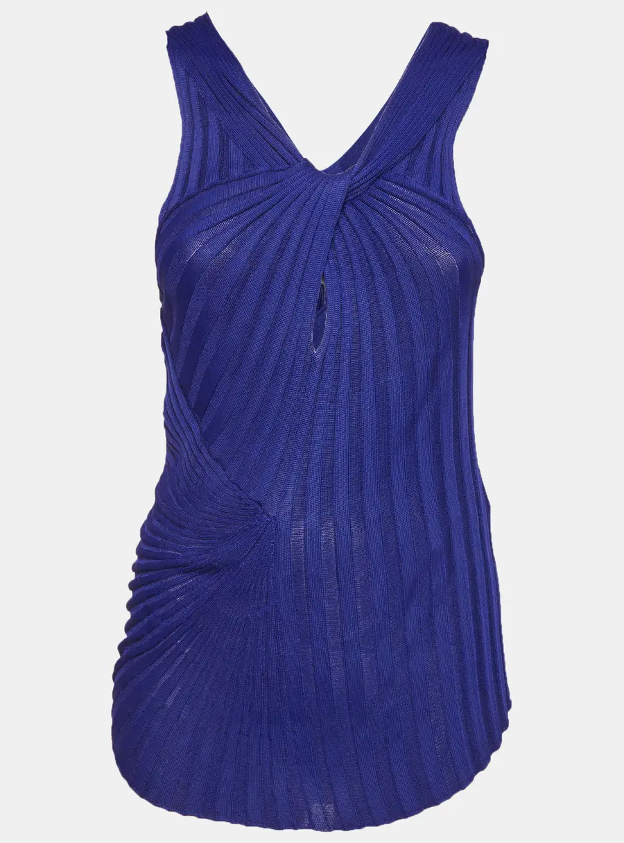 Roberto Cavalli Blue Rib Knit Twist Front Top M