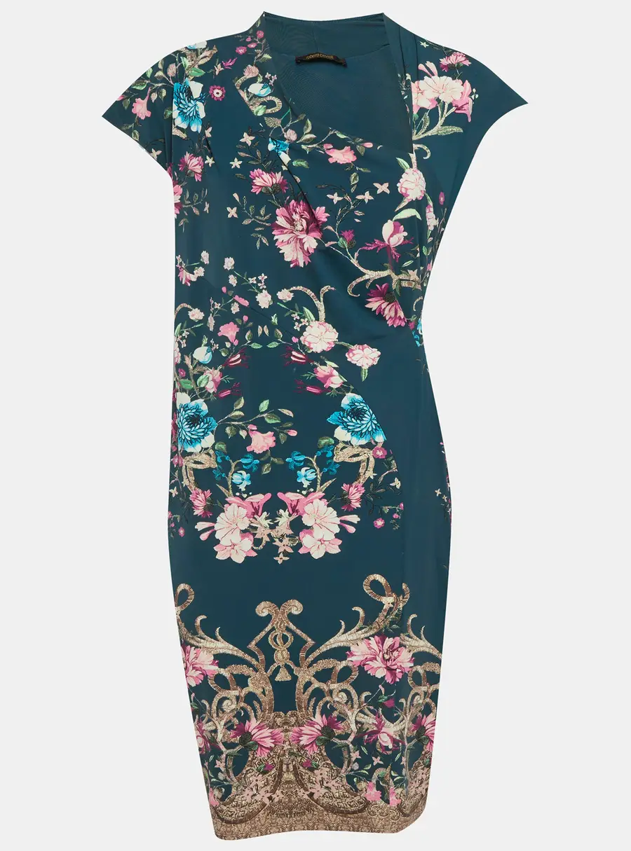 Roberto Cavalli Green Floral Print Jersey Mini Dress L