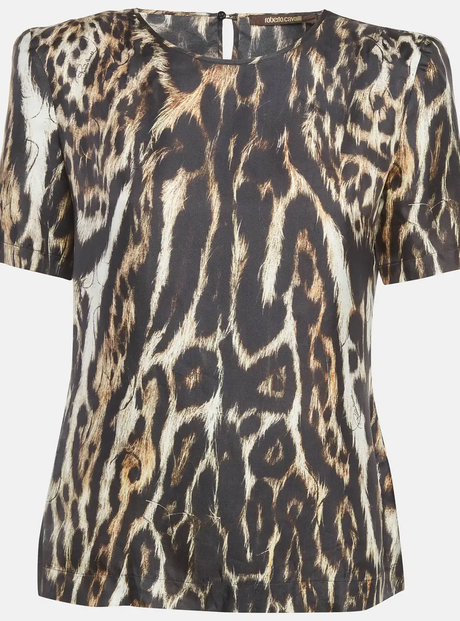 Roberto Cavalli Brown Leopard Print Silk Top M