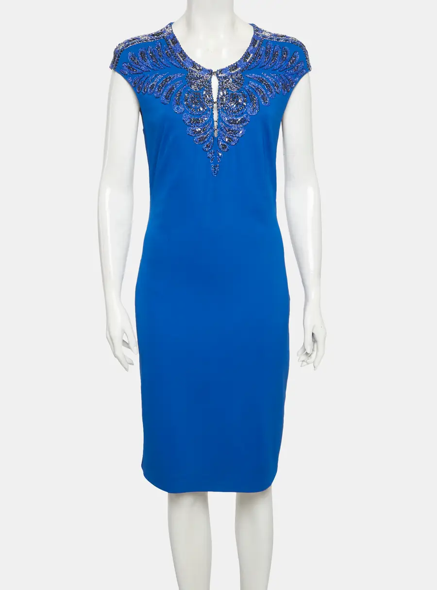 Roberto Cavalli Blue Jersey Embellished Mini Dress M