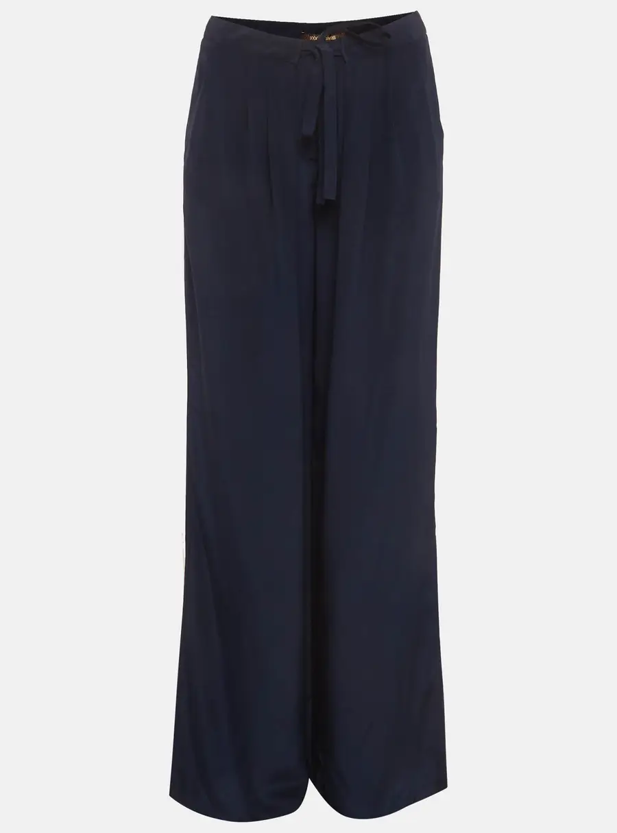 Roberto Cavalli Navy Blue Silk Loose Fit Trousers S