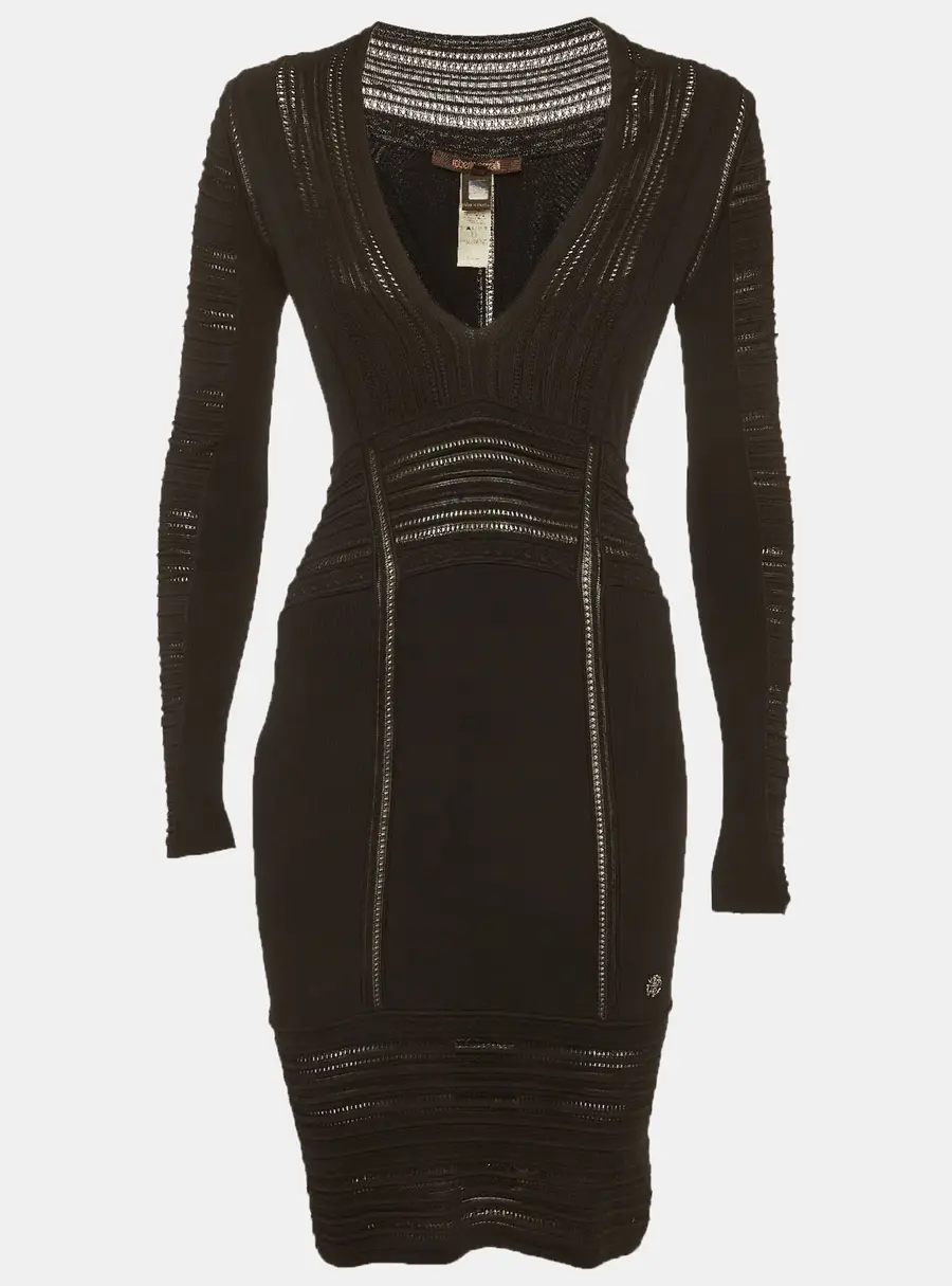 Roberto Cavalli Black Stretch Knit Long Sleeve Dress S
