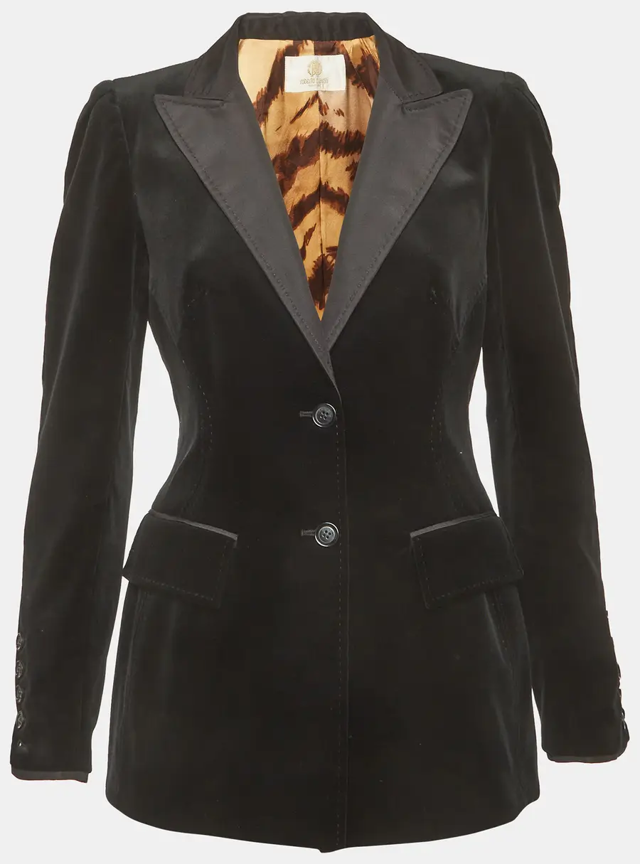 Roberto Cavalli Black Velvet and Cotton Tuxedo Jacket M