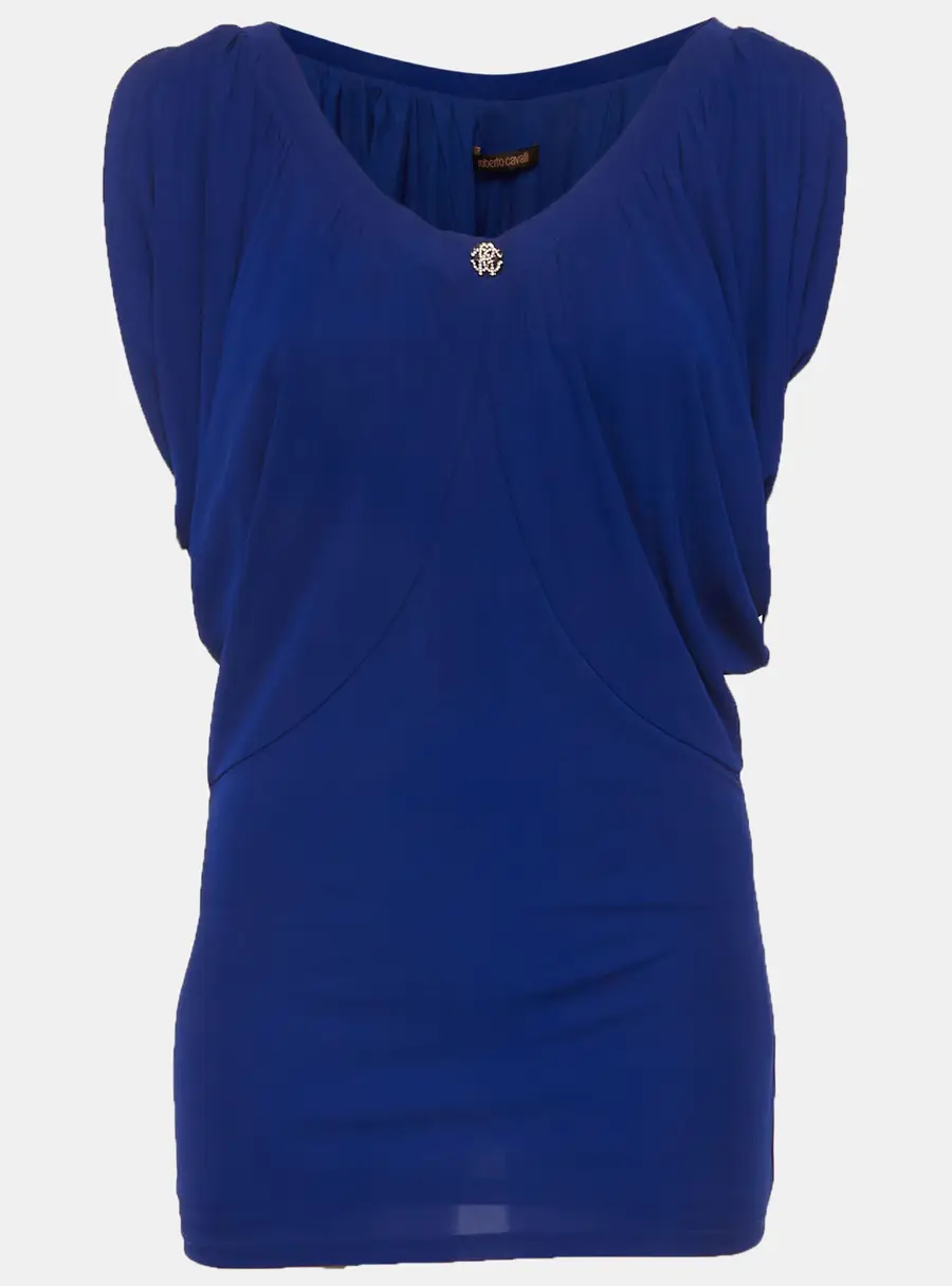Roberto Cavalli Royal Blue Jersey Knit Gathered Top S