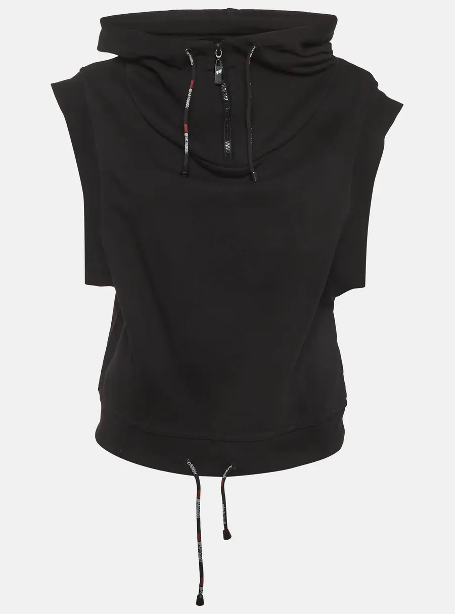 Roberto Cavalli Sport Black Cotton Knit Sleeveless Hoodie XS
