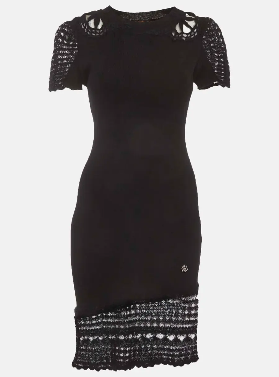 Roberto Cavalli Black Mohair and Knit Mini Dress M