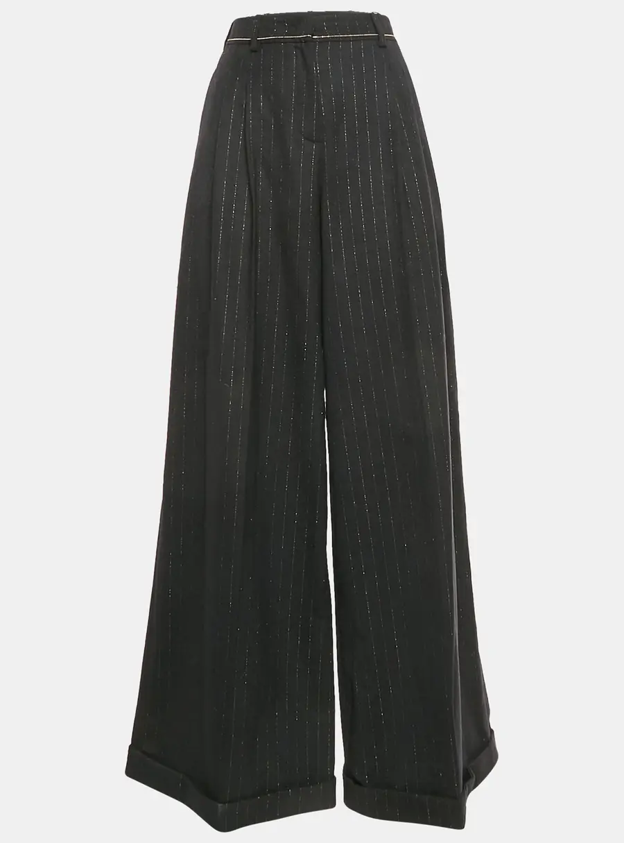 Roberto Cavalli Black Pinstriped Wool Blend Wide Leg Trousers S