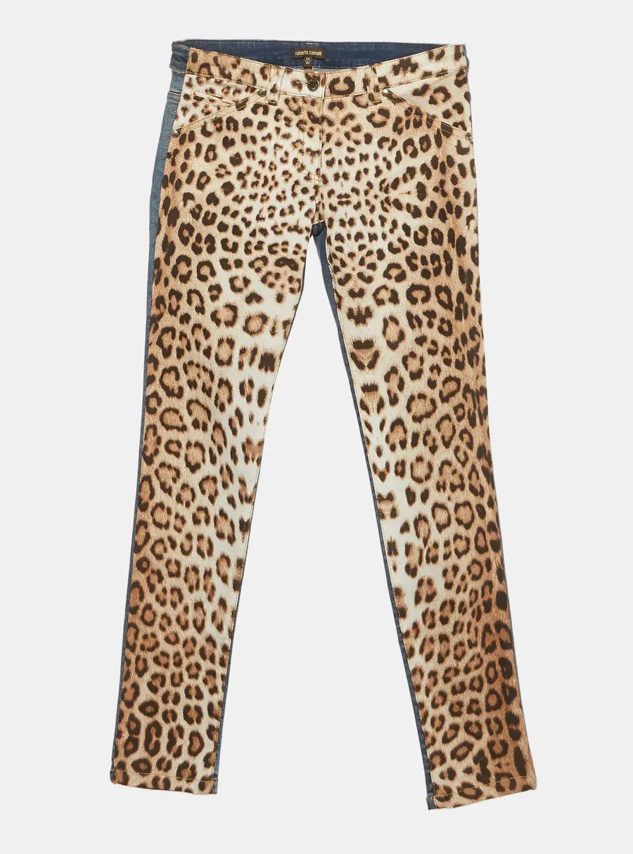 Roberto Cavalli Multicolor Leopard Print Chambray Skinny Fit Jeans XS