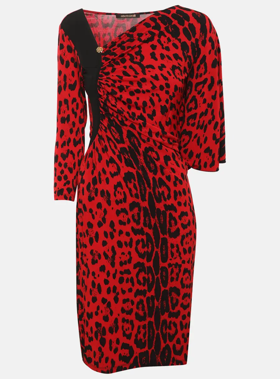 Roberto Cavalli Red/Black Jersey Midi Dress S