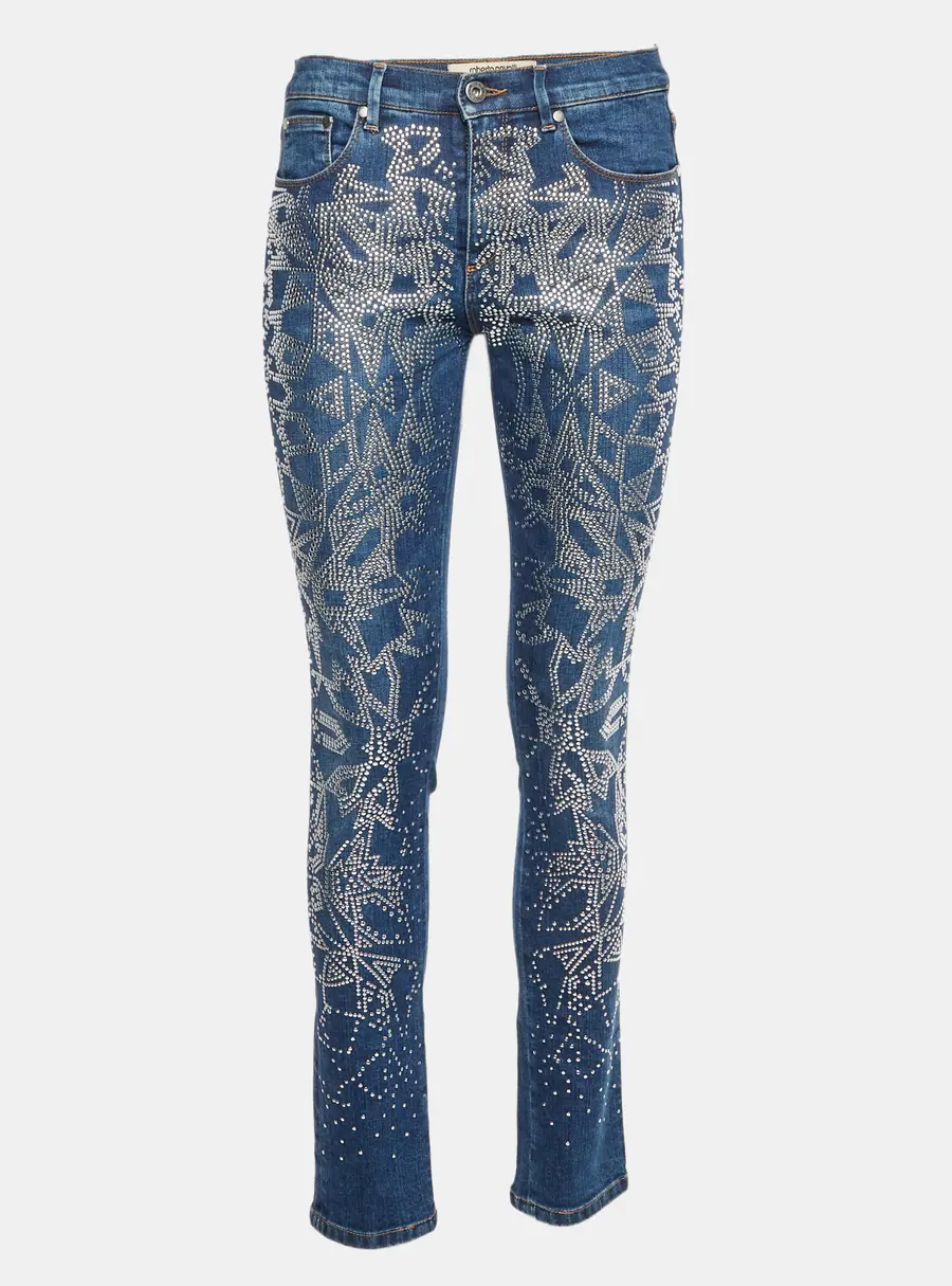 Roberto Cavalli Blue Denim Studded Slim Fit Jeans S/Waist 28"
