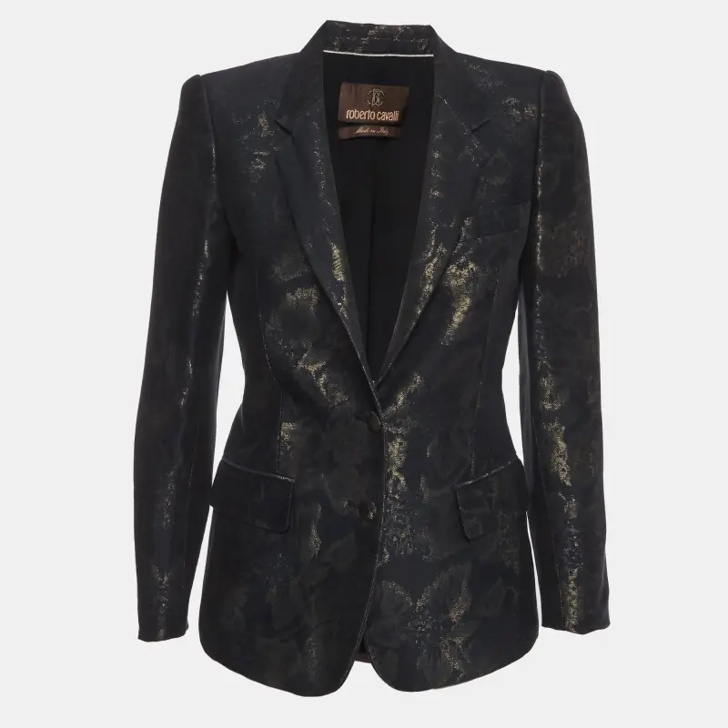 Roberto Cavalli Navy Blue Jacquard Fitted Blazer S