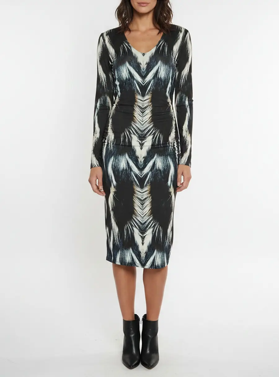 Roberto Cavalli Multicolor Printed Jersey V -Neck Midi Dress L