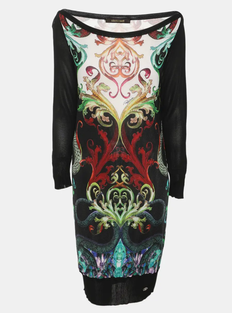 Roberto Cavalli Multicolor Printed Knit Long Sleeve Mini Dress M