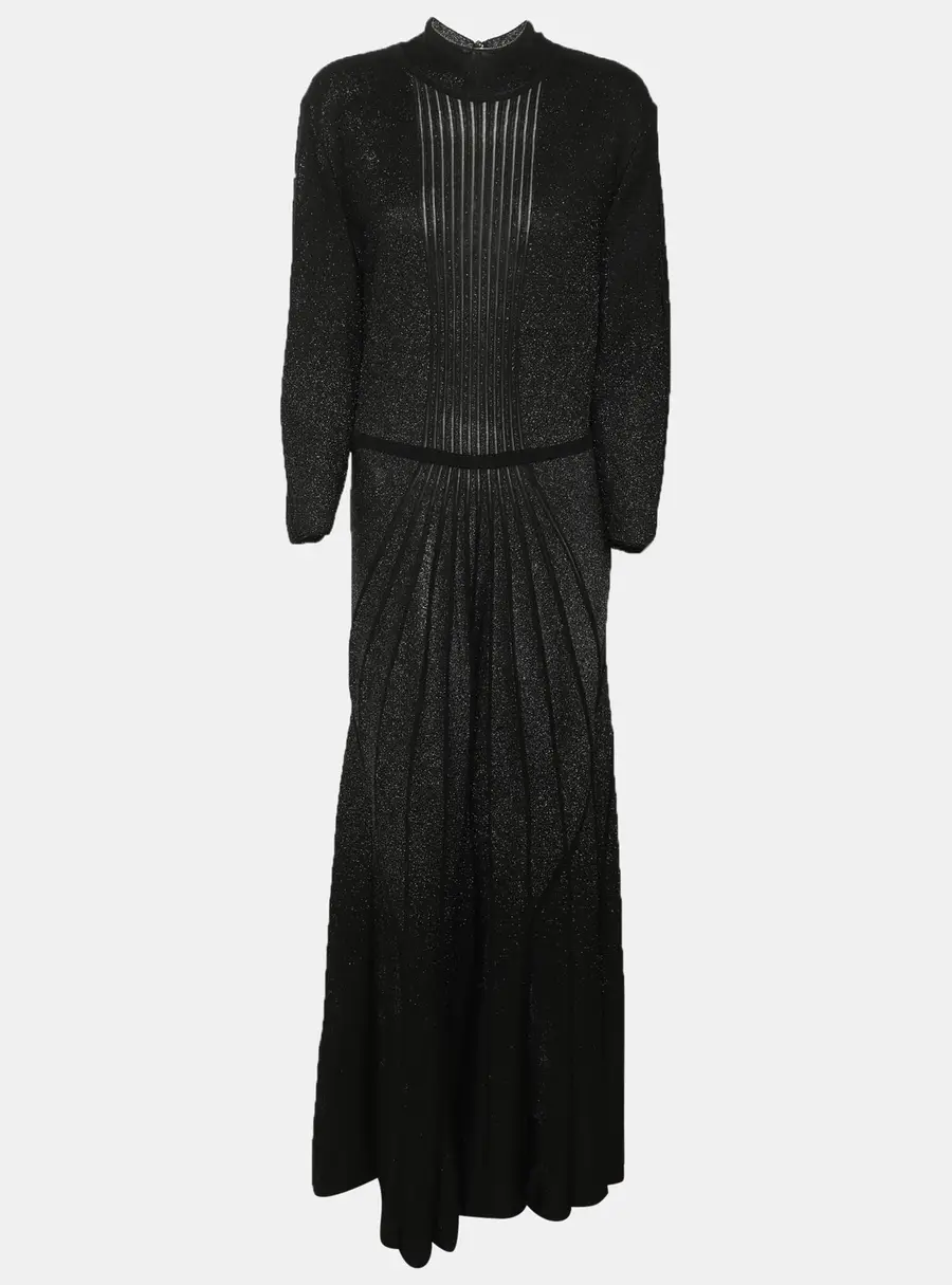 Roberto Cavalli Metallic Black Lurex Knit Long Dress XL