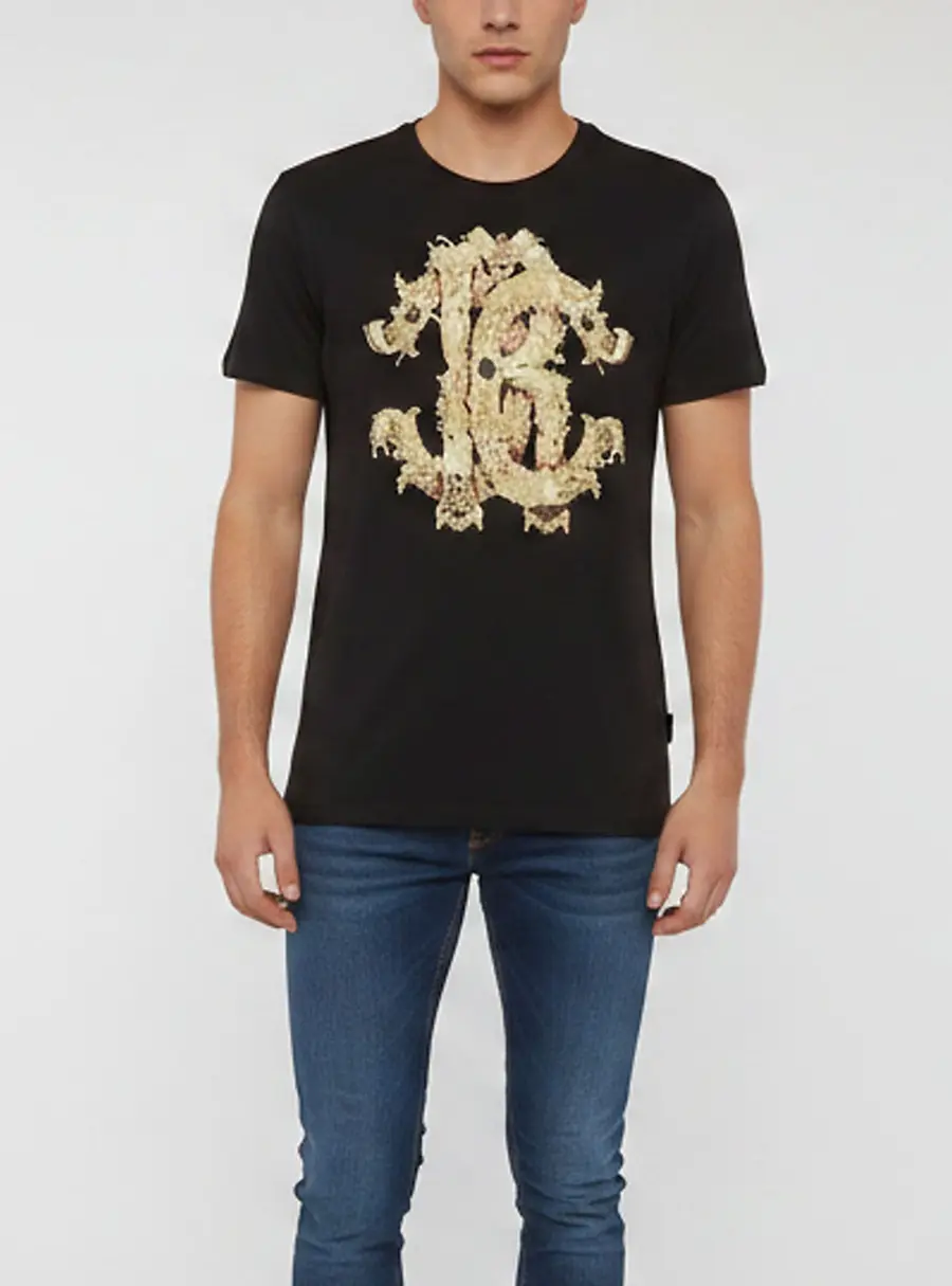 Roberto Cavalli Black Logo Graphic Jersey T-Shirt XL