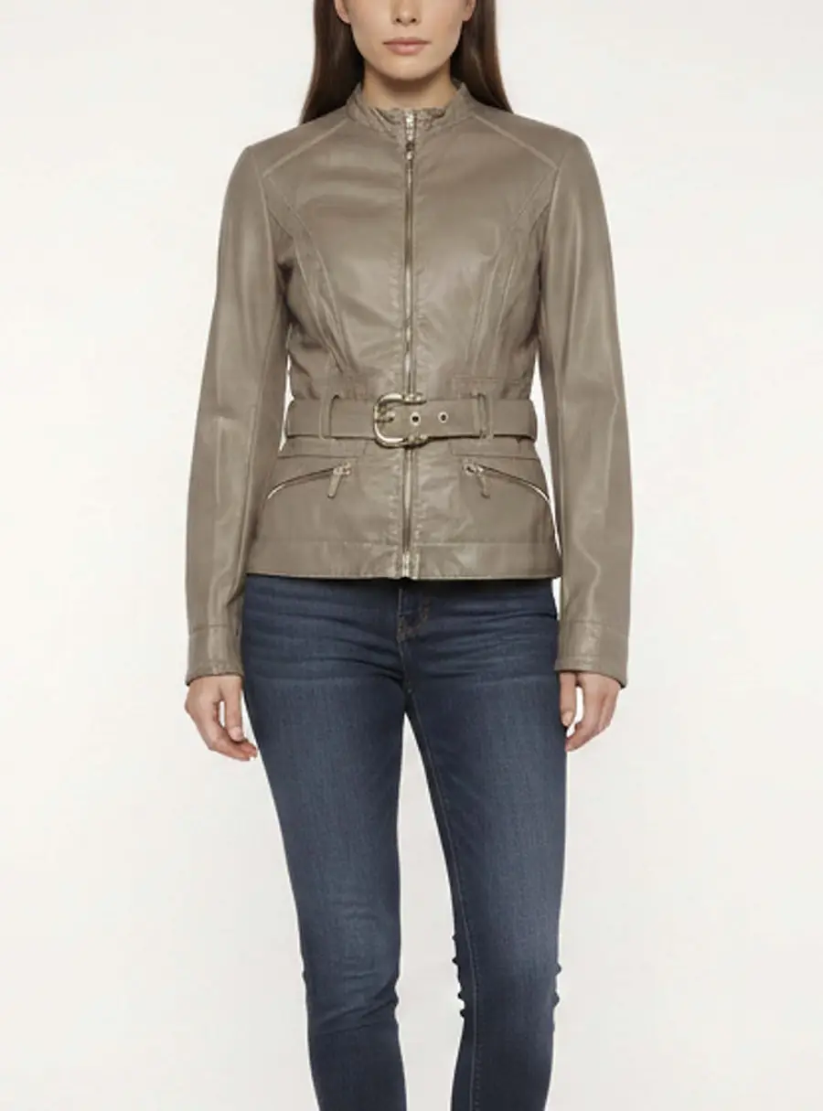 Roberto Cavalli Olive Green Leather Belted Biker Jacket M