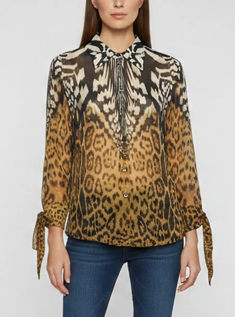 Roberto Cavalli Multicolor Animal Print Silk Chiffon Blouse M