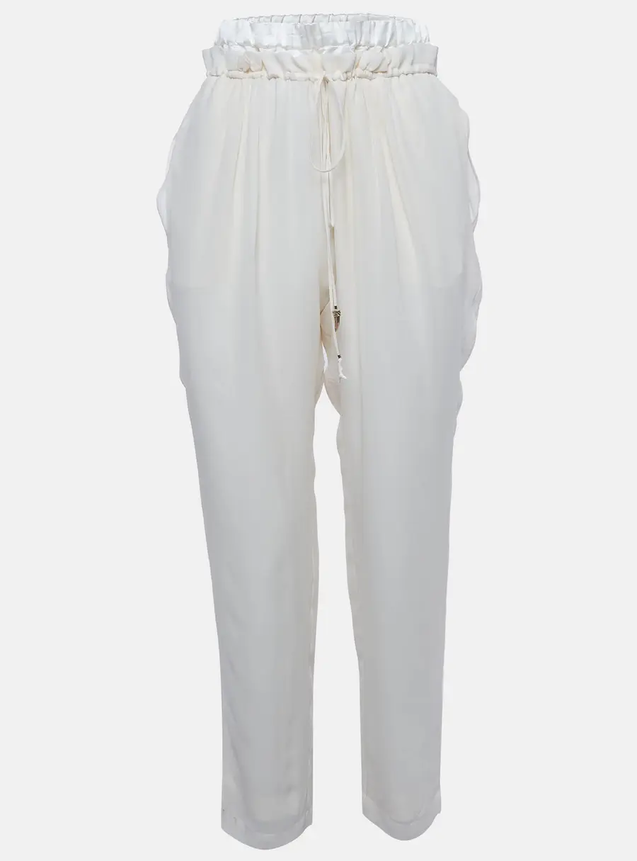 Roberto Cavalli Cream Chiffon Cropped Pants S