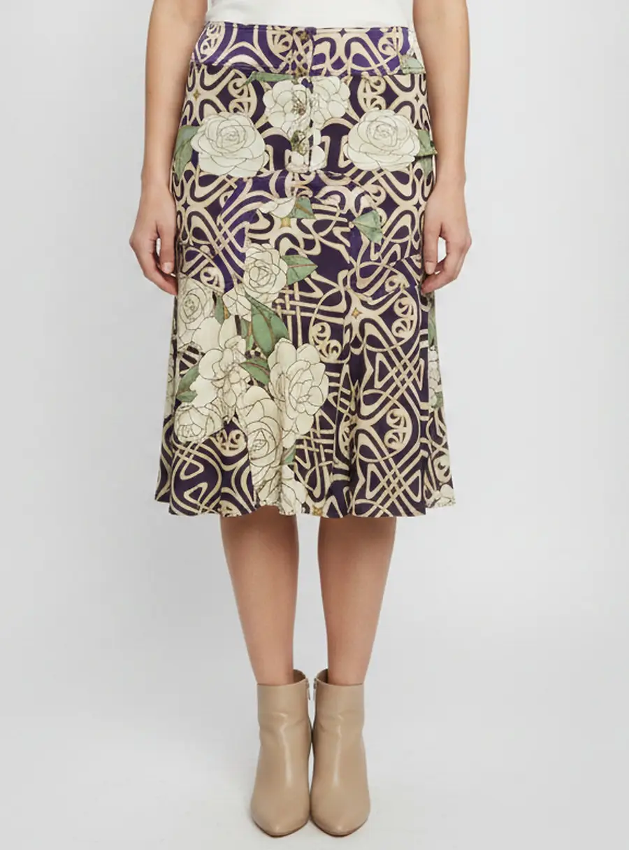Roberto Cavalli Multicolour Floral Print Stretch Silk Flared Mini Skirt S
