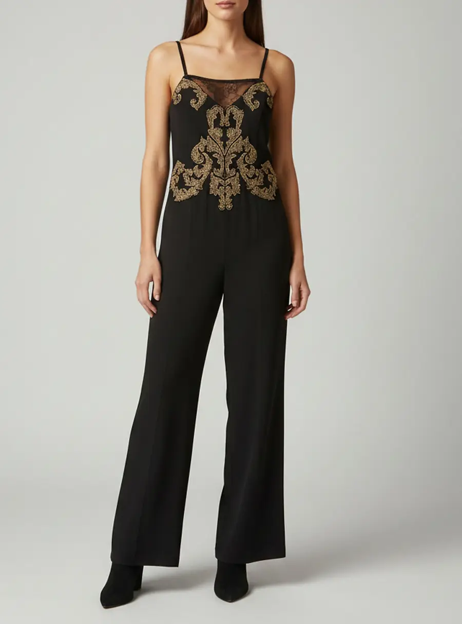 Roberto Cavalli Black Crepe Embellished Strappy Jumpsuit M