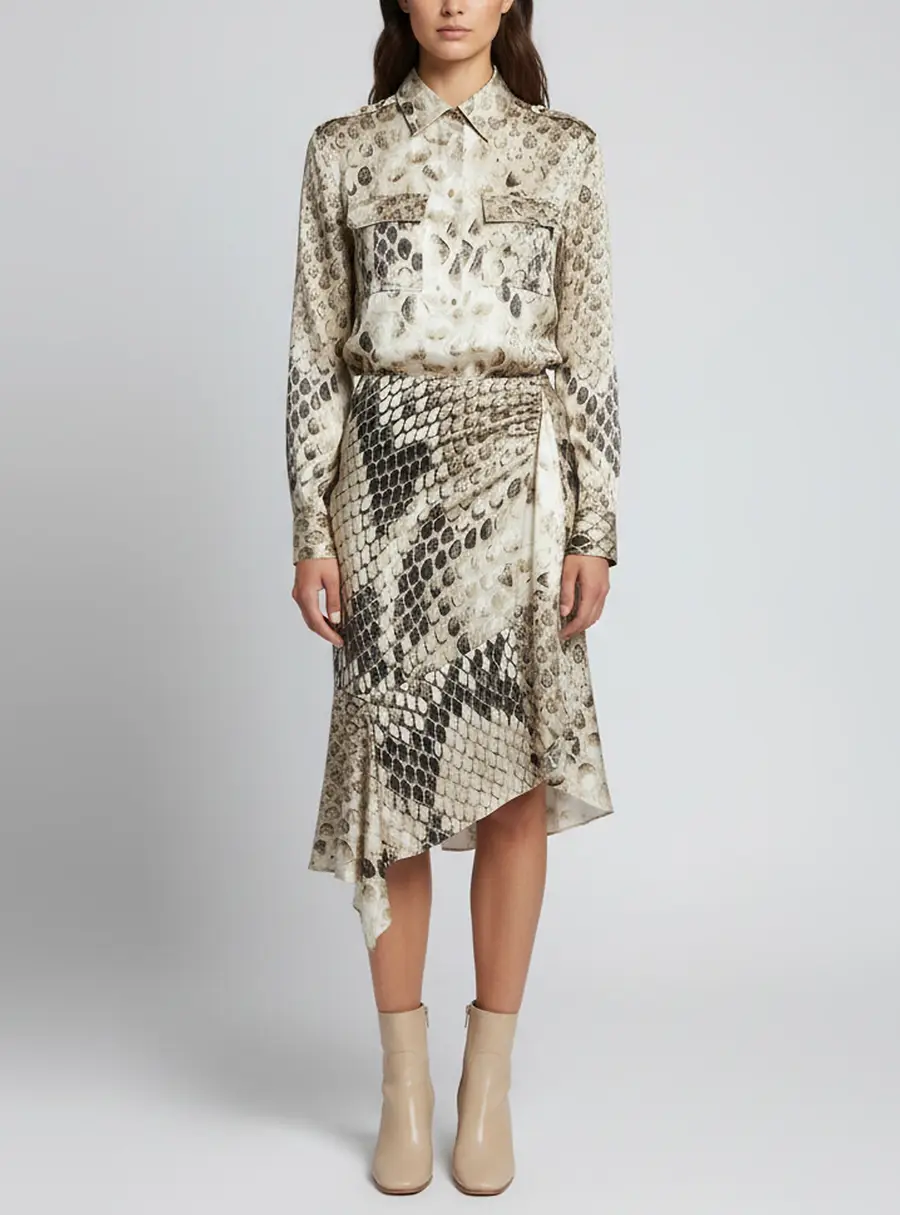 Roberto Cavalli Multicolour Snakeskin Print Silk Asymmetrical Midi Dress S