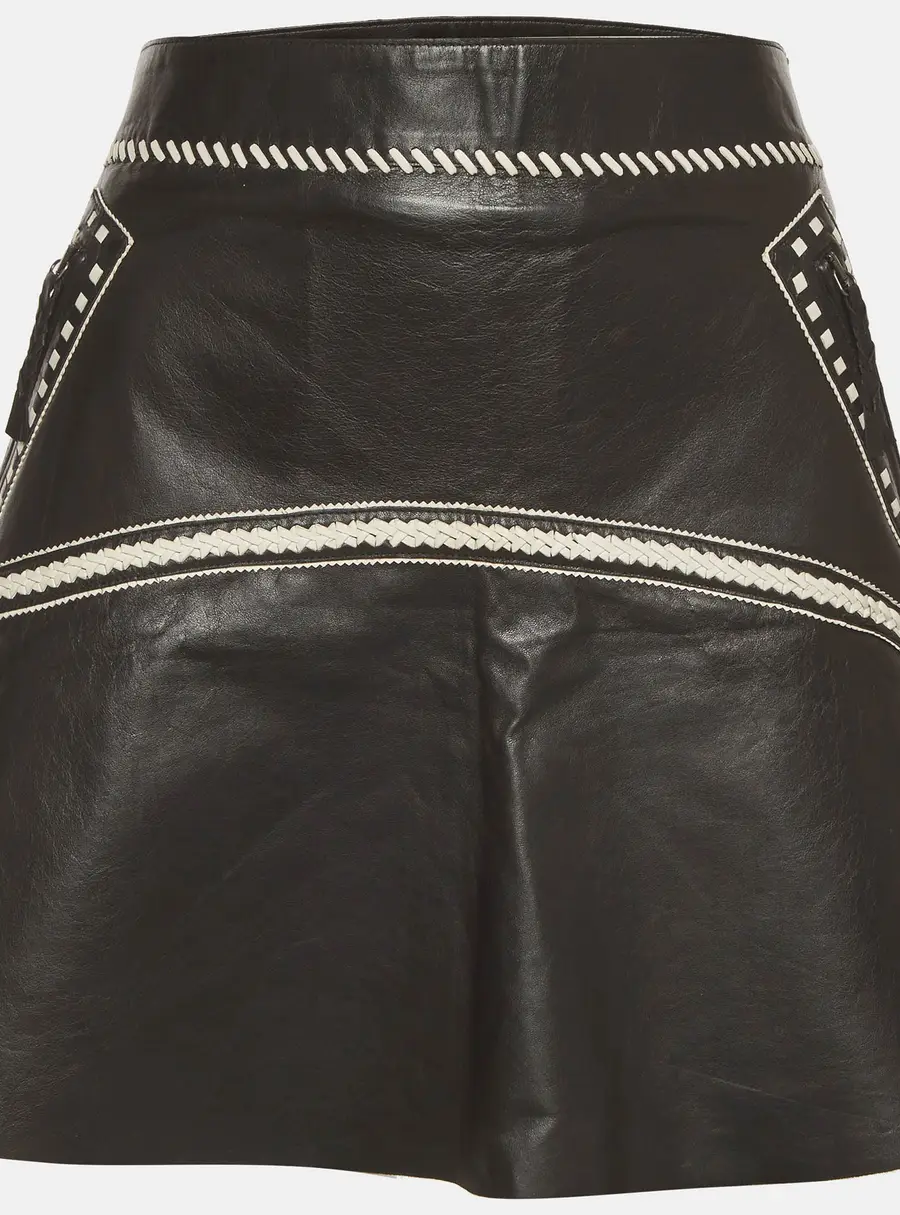 Roberto Cavalli Black Leather Flared Mini Skirt M
