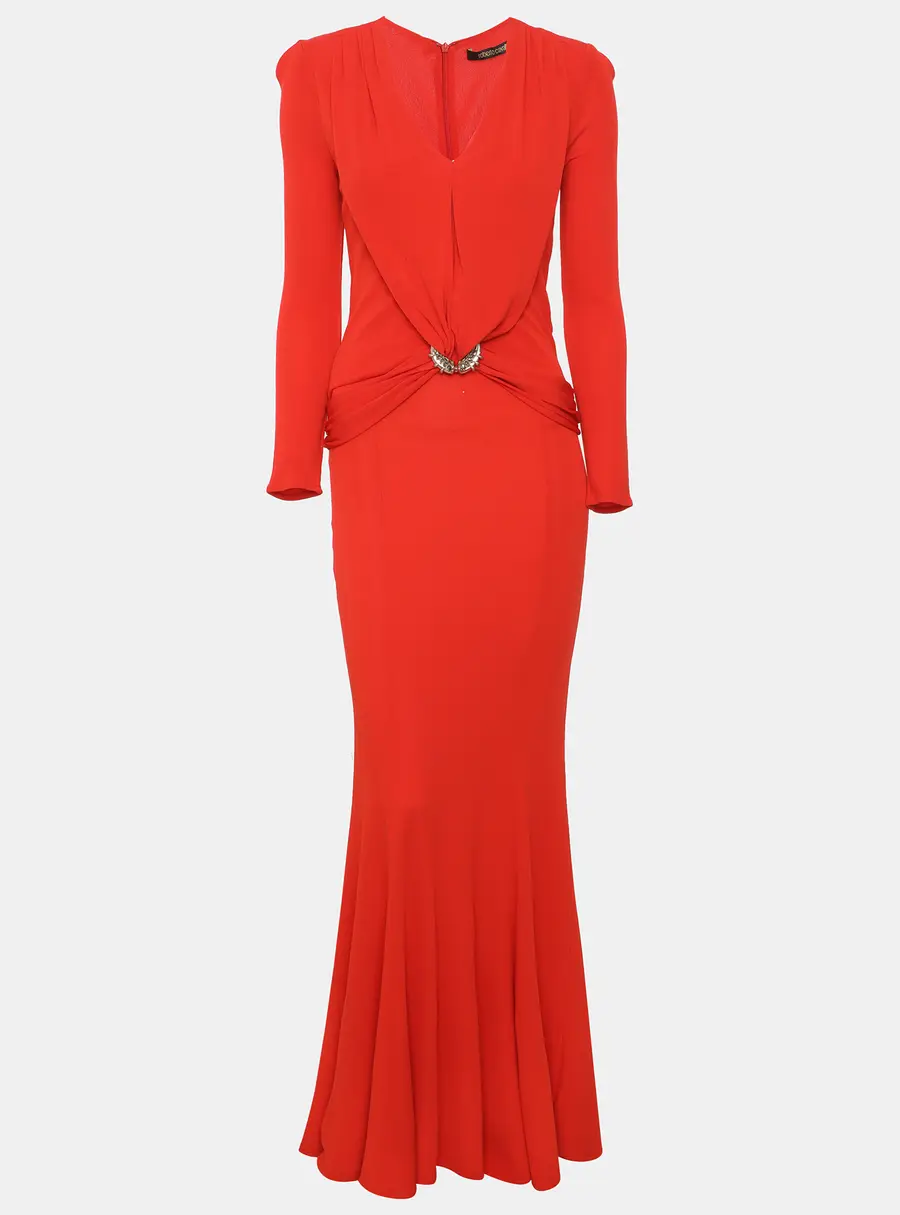 Roberto Cavalli Red Jersey Long Sleeve Maxi Dress M