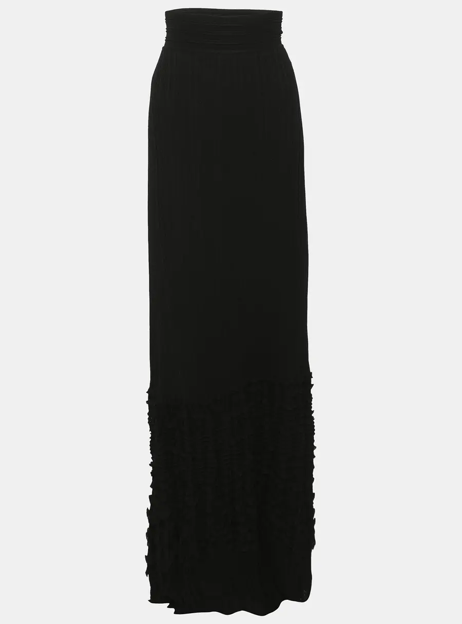 Roberto Cavalli Black Stretch Knit Floral Lace Maxi Skirt L