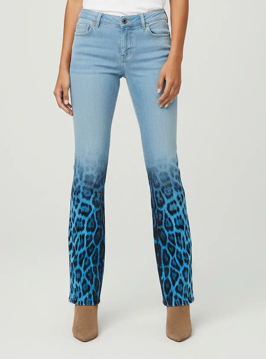 Roberto Cavalli Blue Gradient Leopard Print Denim Jeans S/Waist 30"