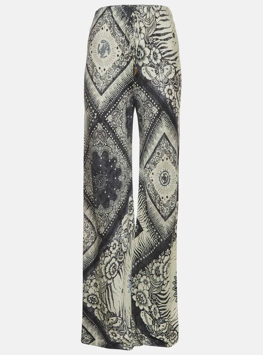 Roberto Cavalli White/Blue Bandana Print Knit Palazzo Pants S