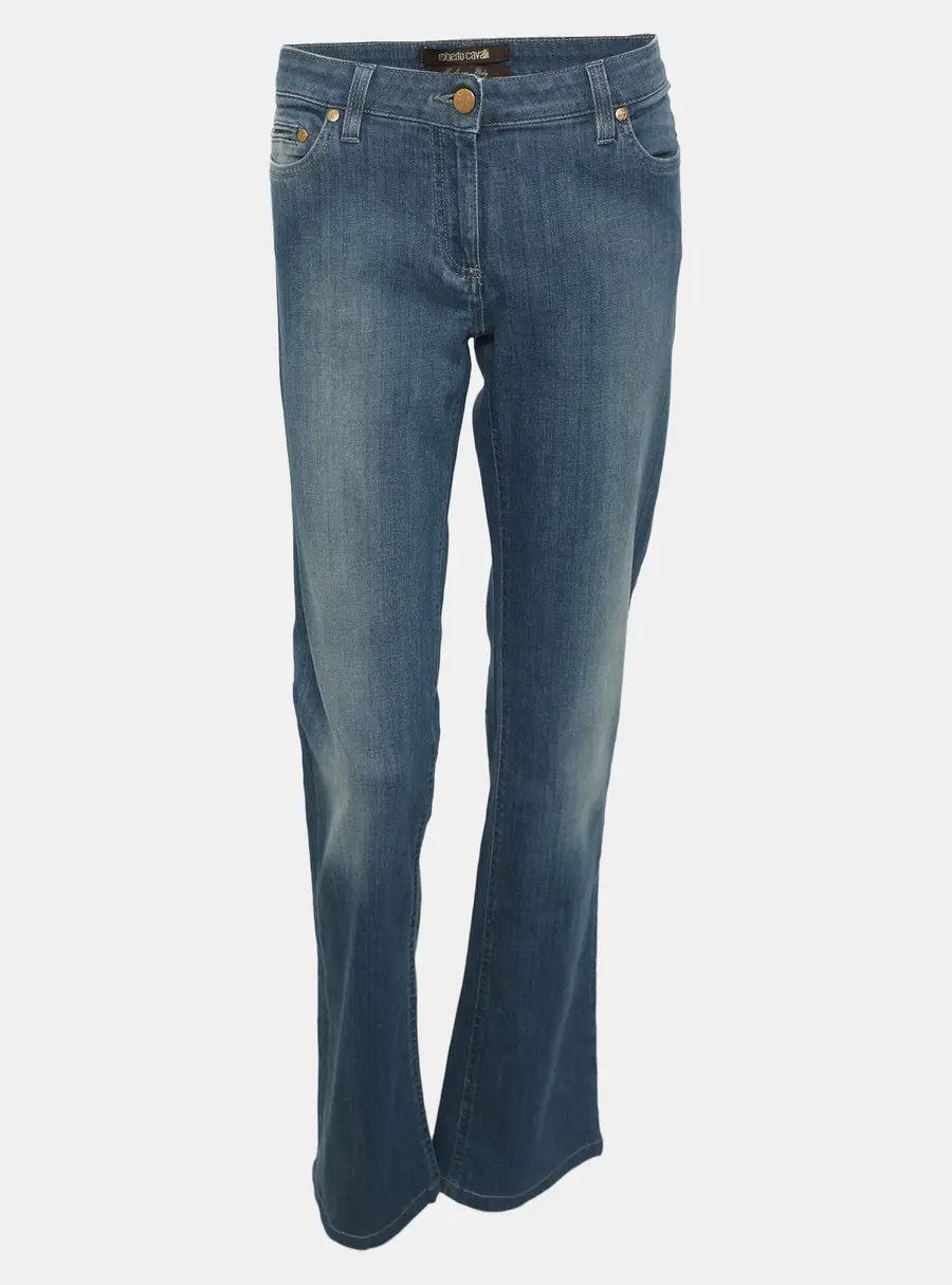 Roberto Cavalli Blue Washed Denim Wide Leg Stretch Jeans L