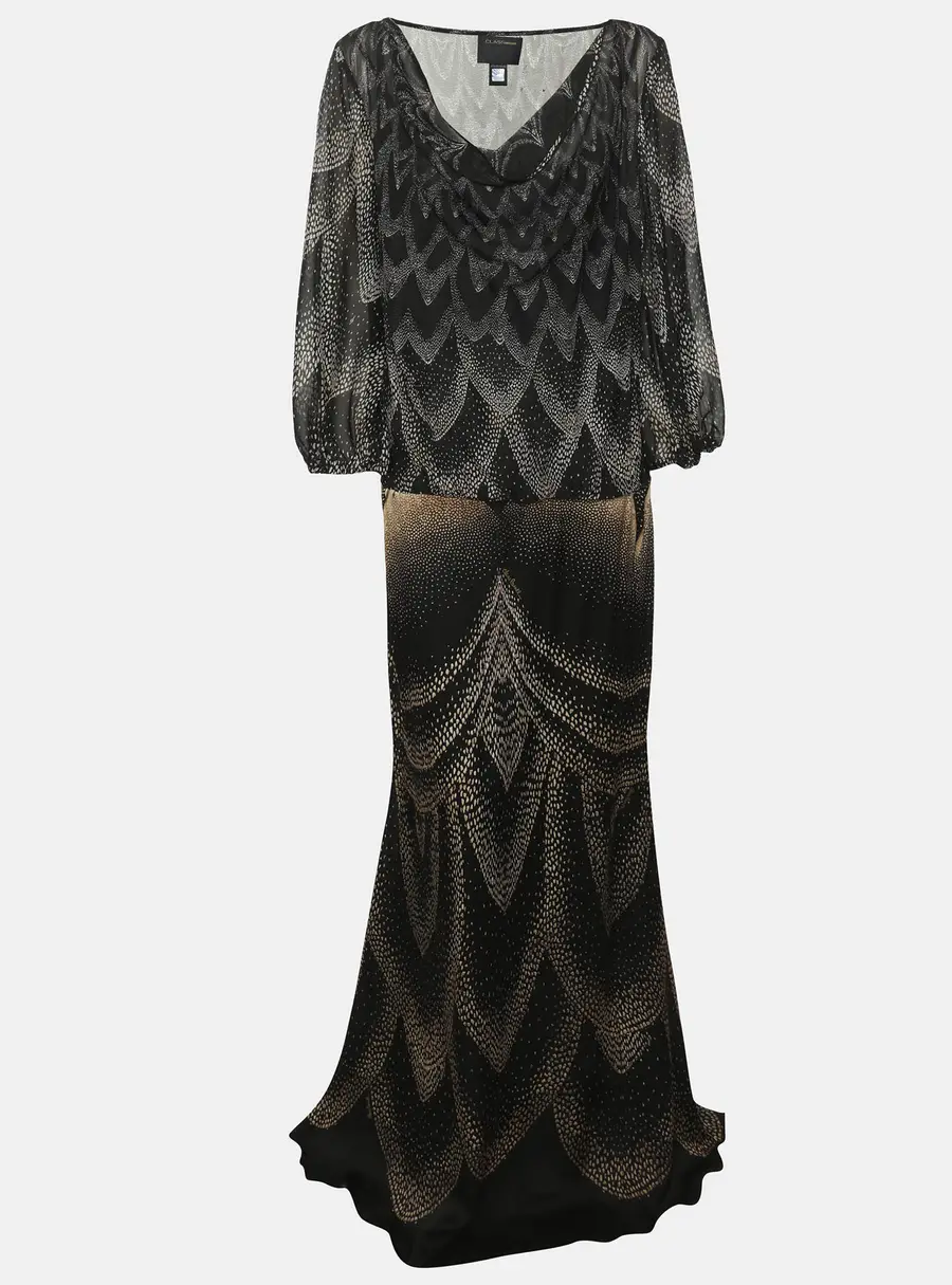 Roberto Cavalli Multicolor Printed Chiffon Drape Neck Maxi Dress M