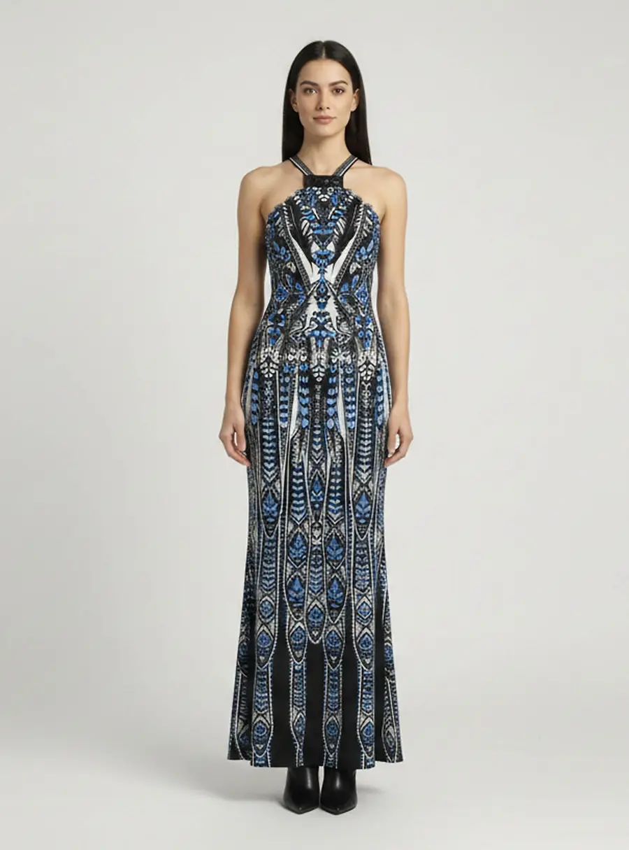 Roberto Cavalli Multicolor Printed Jersey Maxi Dress L