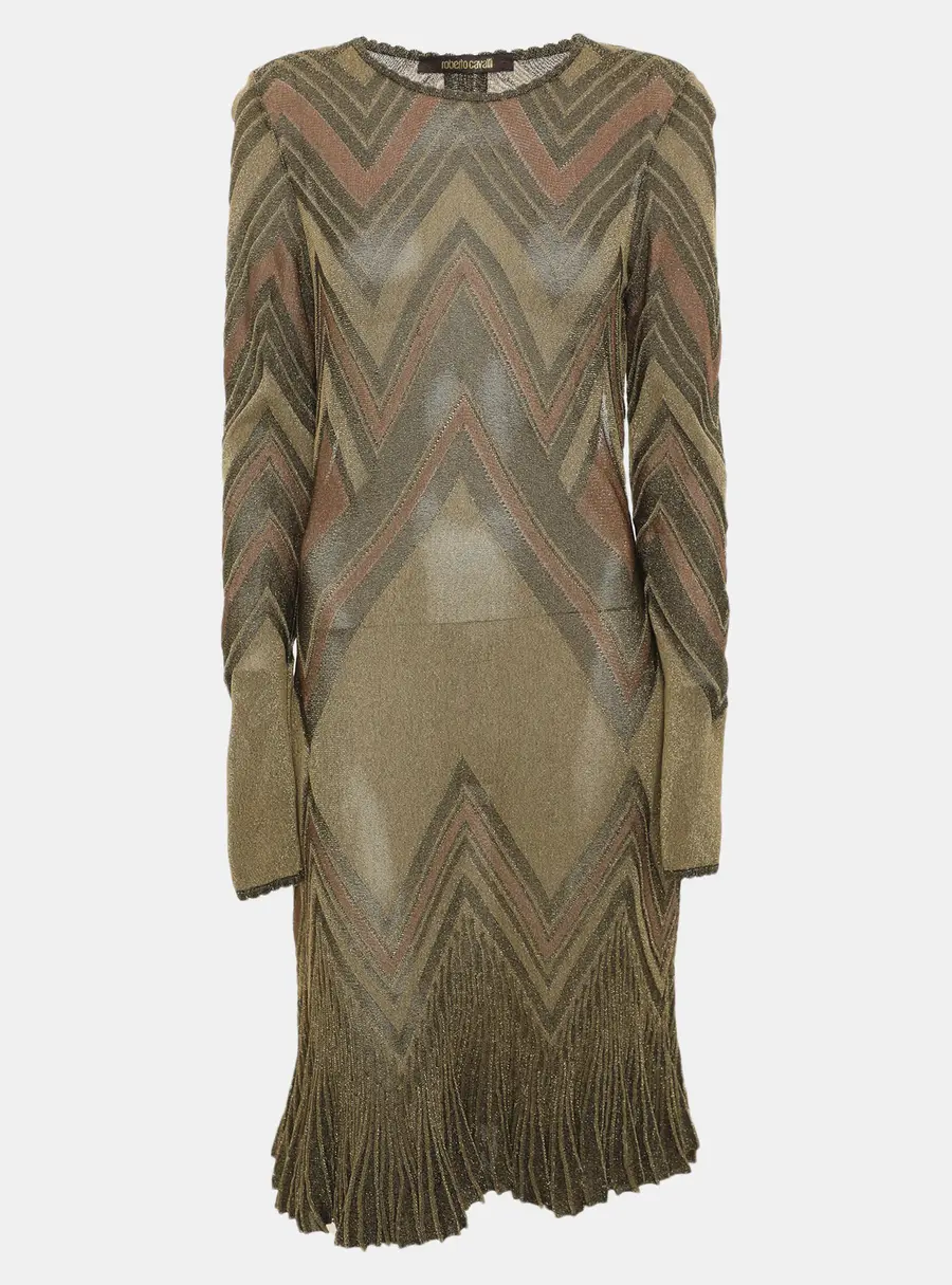 Roberto Cavalli Multicolor Metallic Lurex Knit Backless Knee Length Dress M