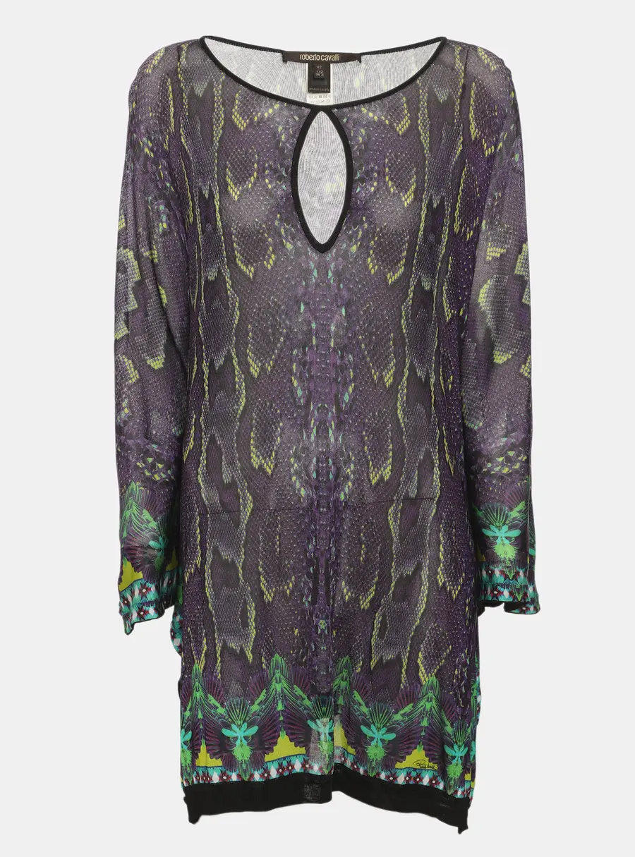 Roberto Cavalli Multicolor Snake Print Viscose Knit Belted Kaftan Top M