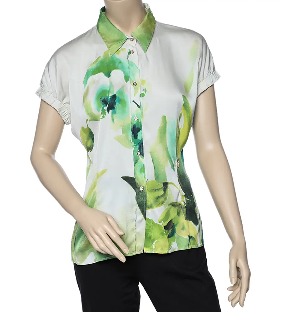 Roberto Cavalli Multicolor Printed Silk Satin Shirt L
