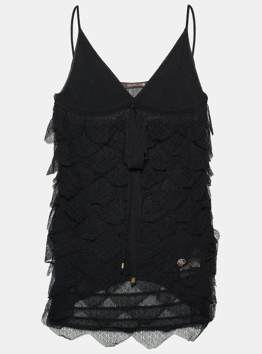 Roberto Cavalli Black Lace Frill Detail Sleeveless Top S