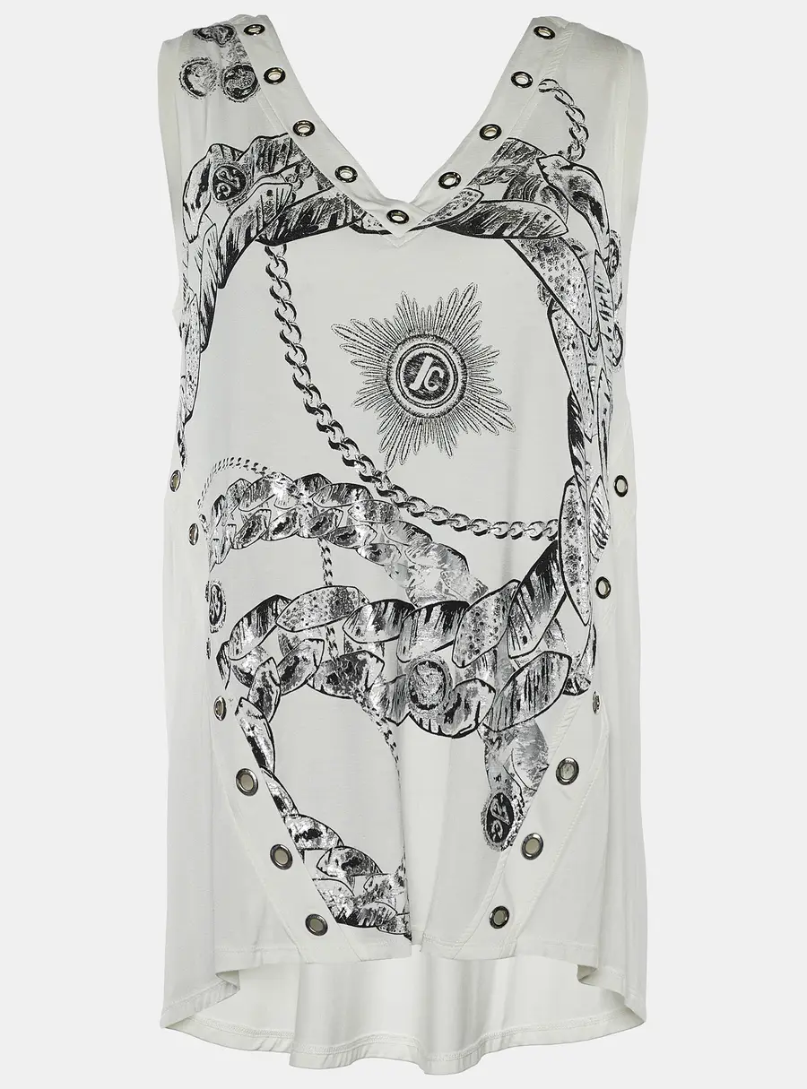 Roberto Cavalli White Printed Jersey Eyelet Top S